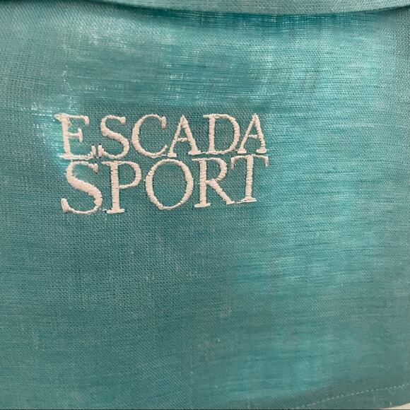 Escada Sport Linen Blouse Button Down Stripe Blue White L EUC - Picture 3 of 15